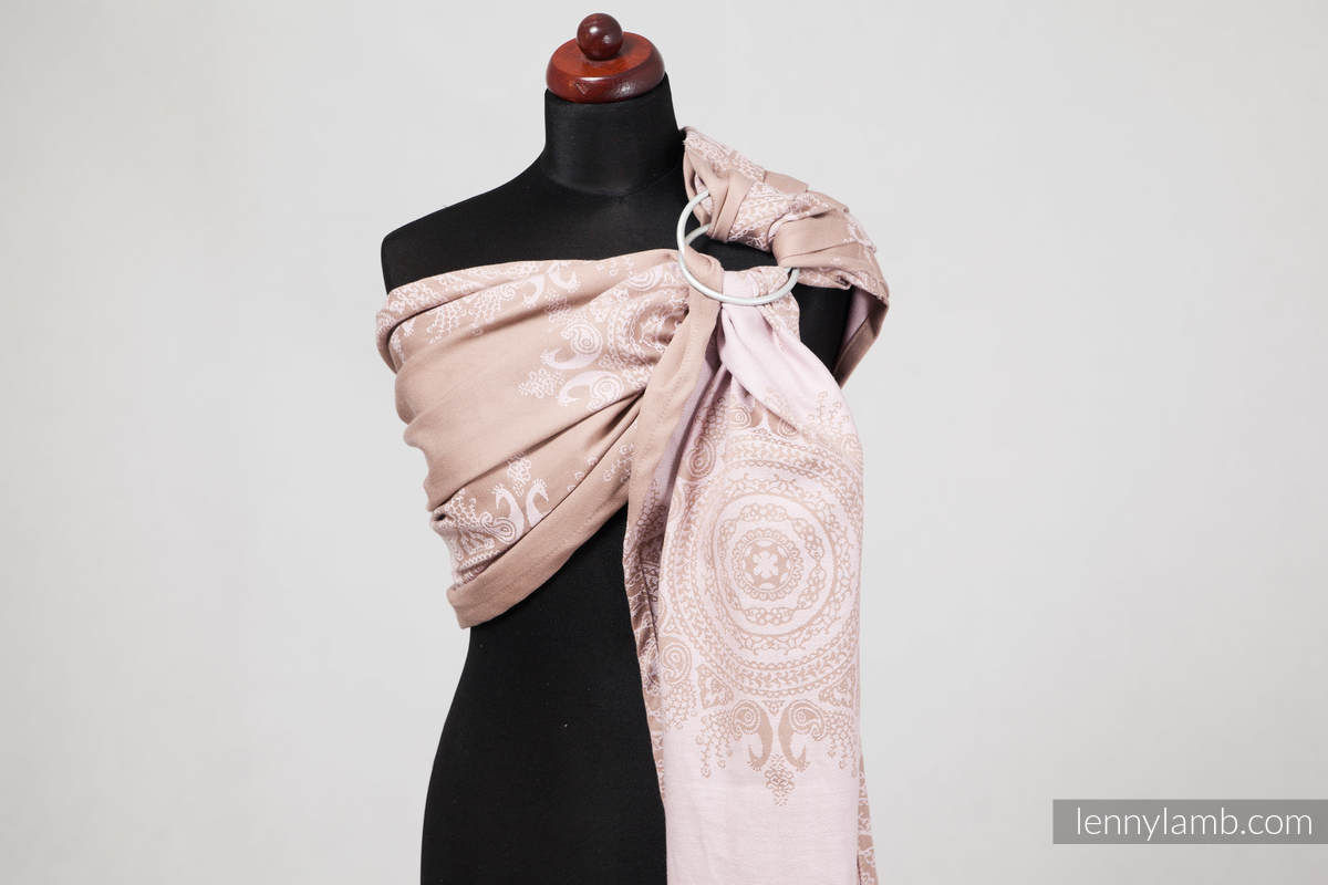 Ringsling, Jacquard Weave (100% cotton) - Indian Peacock Pink&Coffee - long 2.1m #babywearing