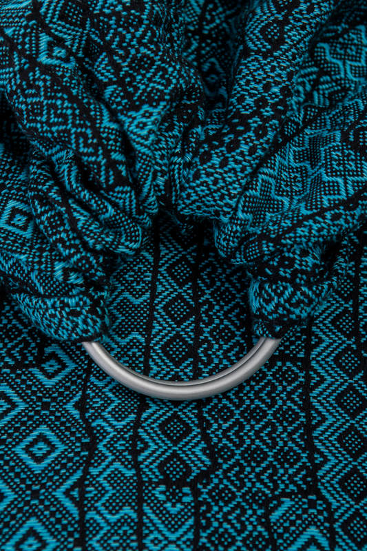 Żakardowa chusta kółkowa do noszenia dzieci, bawełna, ramię bez zakładek - ENIGMA NIEBIESKA - long 2.1m #babywearing