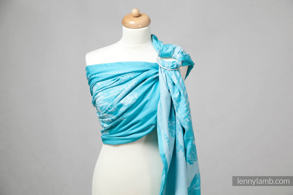 Ringsling, Jacquard Weave (100% cotton) - Speed Turquoise & White - long 2.1m #babywearing
