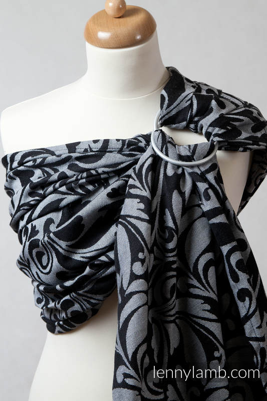 Ringsling, Jacquard Weave (100% cotton) - Twisted Leaves Black & White - long 2.1m #babywearing