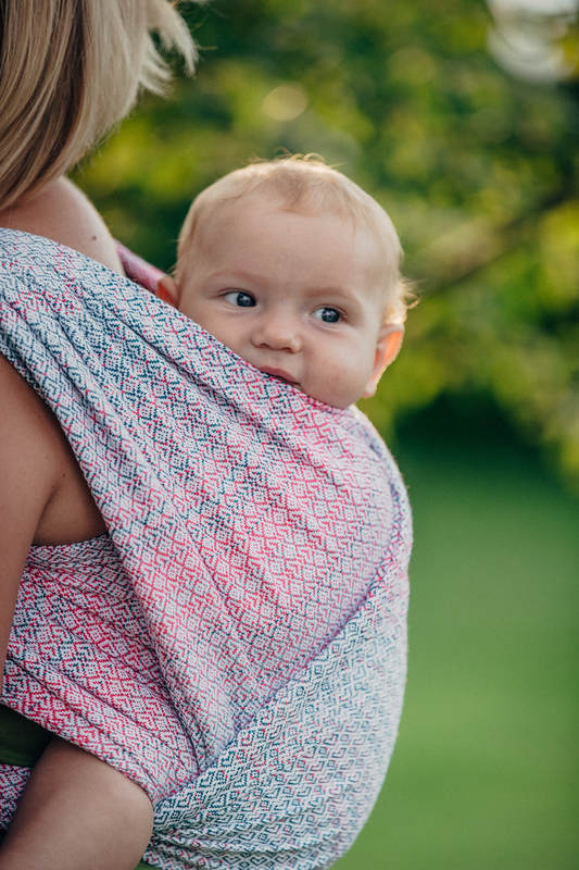 Żakardowa chusta do noszenia dzieci, 60% bawełna , 28% wełna merino, 8% jedwab, 4% kaszmir - LITTLE LOVE - RÓŻANY OGRÓD - rozmiar XL #babywearing