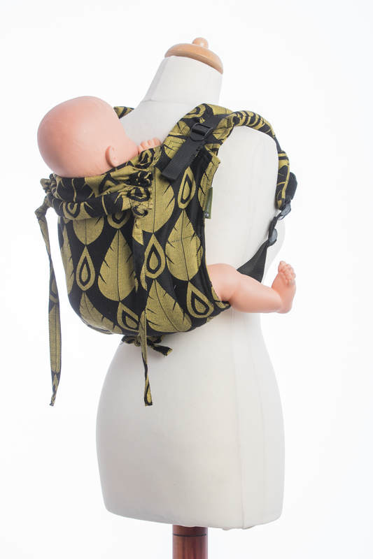Nosidło Klamrowe ONBUHIMO z tkaniny żakardowej (100% bawełna), rozmiar Standard - LIŚCIE PÓŁNOCY CZARNY z ŻÓŁTYM #babywearing