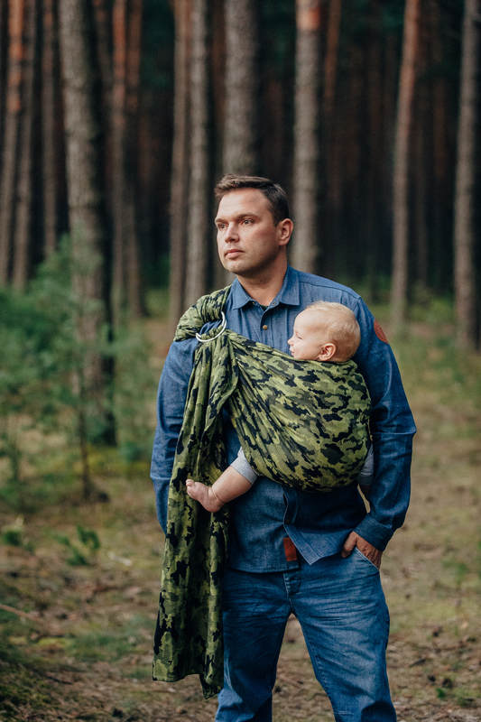 Ringsling, Jacquard Weave (100% cotton) - with gathered shoulder - GREEN CAMO - long 2.1m #babywearing