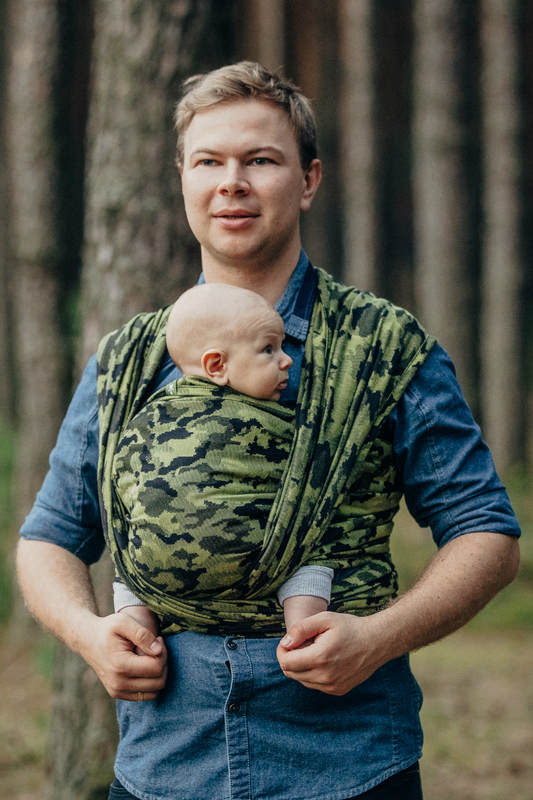 Tragetuch, Jacquardwebung (100% Baumwolle) - GRÜN CAMO - Größe XL #babywearing