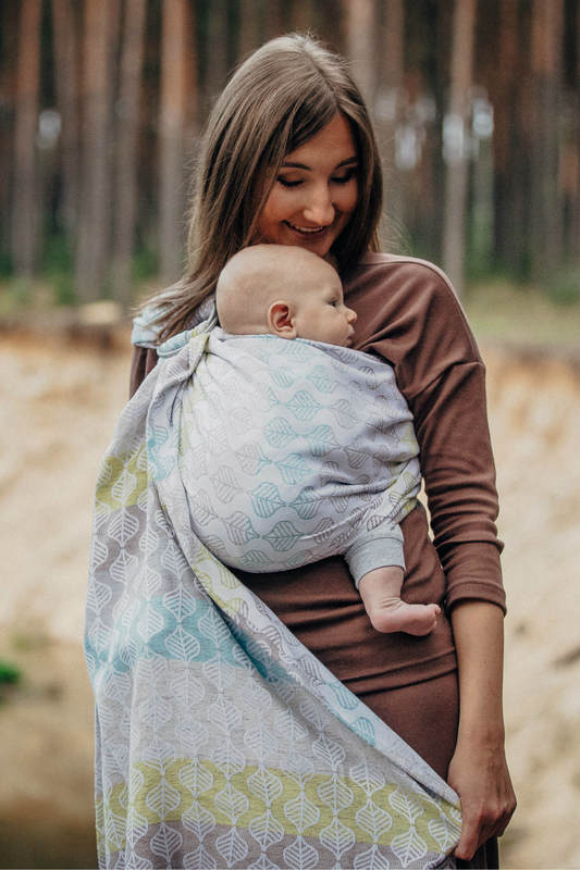 Ringsling, Jacquard Weave (80% cotton, 17% merino wool, 2% silk, 1% cashmere), with gathered shoulder - DAISY PETALS - long 2.1m #babywearing