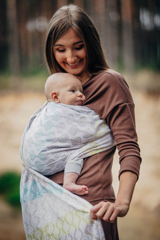 Ringsling, Jacquard Weave (80% cotton, 17% merino wool, 2% silk, 1% cashmere), with gathered shoulder - DAISY PETALS - long 2.1m #babywearing
