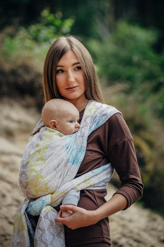 Baby Wrap, Jacquard Weave (80% cotton, 17% merino wool, 2% silk, 1% cashmere) - DAISY PETALS - size M (grade B) #babywearing