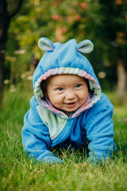 Bear Romper - size 74 -  turquoise with Little Herringbone Impression #babywearing