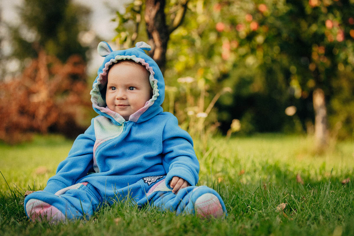 Bear Romper - size 86 -  turquoise with Little Herringbone Impression #babywearing
