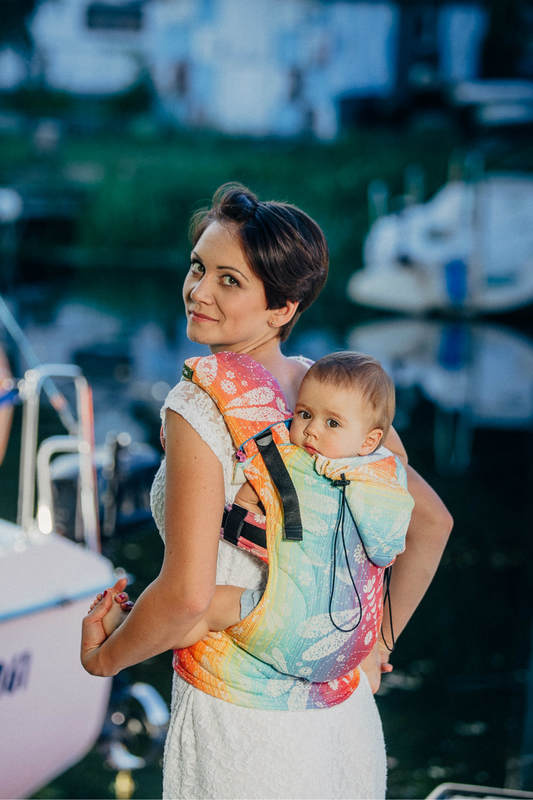 Ergonomic Carrier, Baby Size, jacquard weave 100% cotton - DRAGONFLY RAINBOW - Second Generation #babywearing