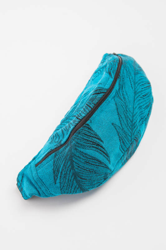 Waist Bag made of woven fabric, (100% cotton) - FEATHERS TURQUOISE & BLACK Reverse #babywearing