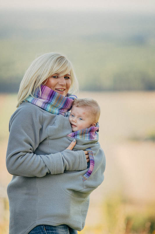 Fleece Tragepullover - Größe S - grau mit Little Herringbone Tamonea (grad B) #babywearing