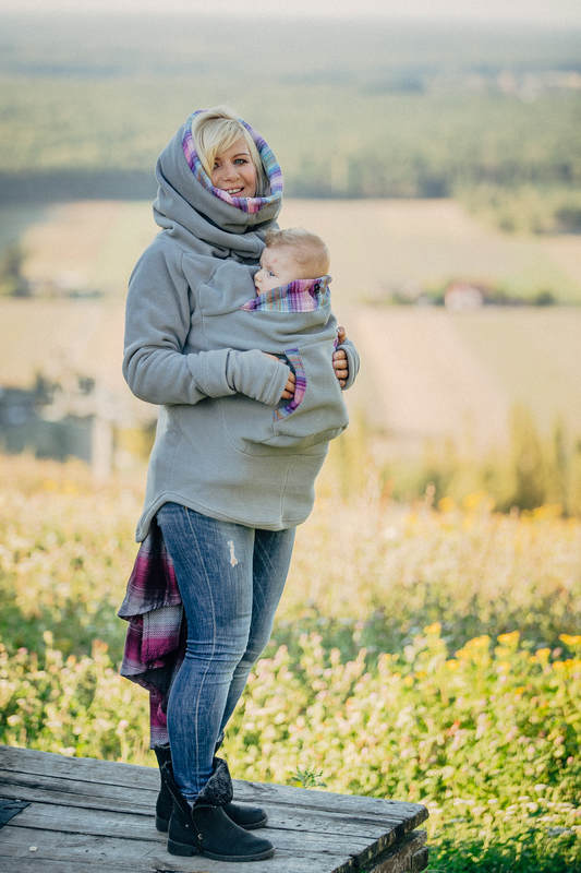 Fleece Tragepullover - Größe S - grau mit Little Herringbone Tamonea (grad B) #babywearing