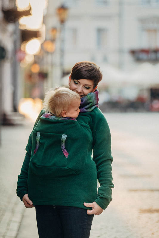 Polarowa bluza do noszenia dzieci - rozmiar XXL - ciemna zielona z Małą Jodełką Impresją Dark #babywearing