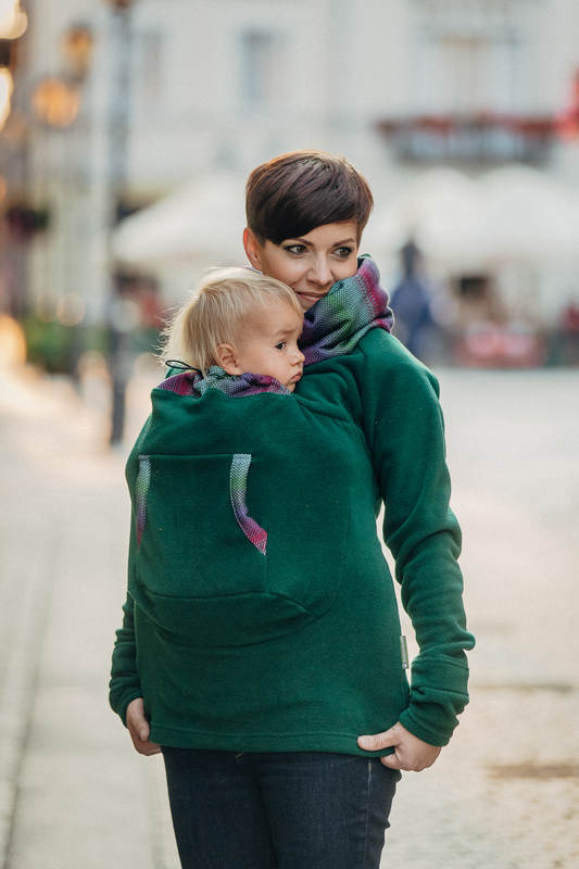 Polarowa bluza do noszenia dzieci - rozmiar XL - ciemna zielona z Małą Jodełką Impresją Dark #babywearing