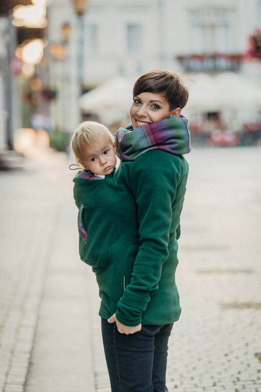 Fleece Babywearing Sweatshirt - size L - dark green with Little Herringbone Impression Dark #babywearing