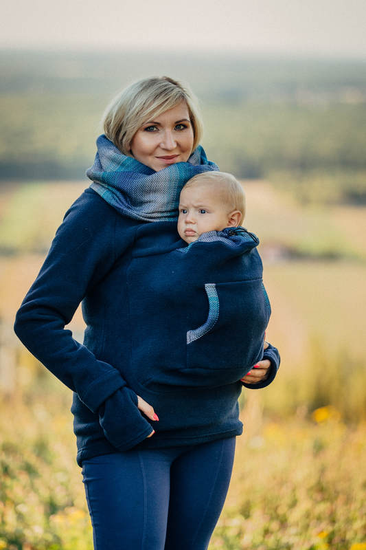 Fleece Babywearing Sweatshirt - size L - navy blue with Little Herringbone Illusion #babywearing