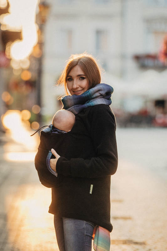 Polarowa bluza do noszenia dzieci - rozmiar XL - czarna z Małą Jodełką Iluzją #babywearing