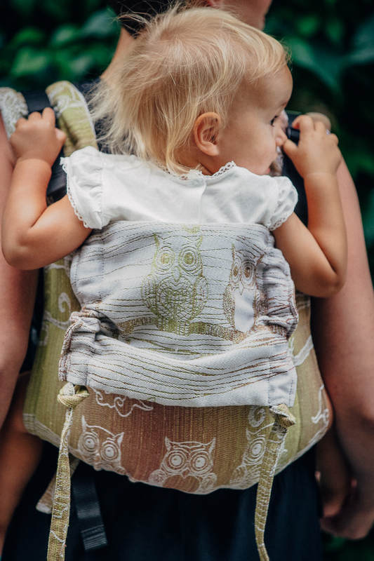 Lenny Buckle Onbuhimo baby carrier, standard size, jacquard weave (60% cotton, 20% merino wool, 12% silk, 8% hemp) - FOREST BUBO OWLS #babywearing
