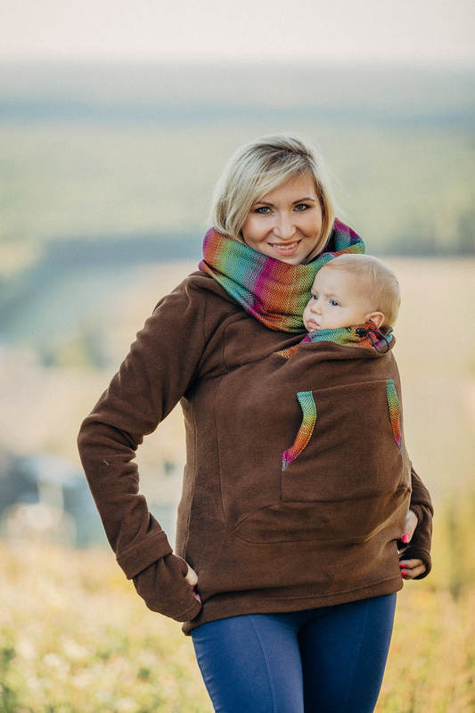 Fleece Babywearing Sweatshirt - size S - brown with Little Herringbone Imagination Dark (grade B) #babywearing