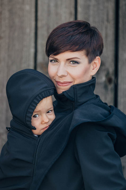 Kurtka do noszenia dzieci - Softshell - czarna - S #babywearing