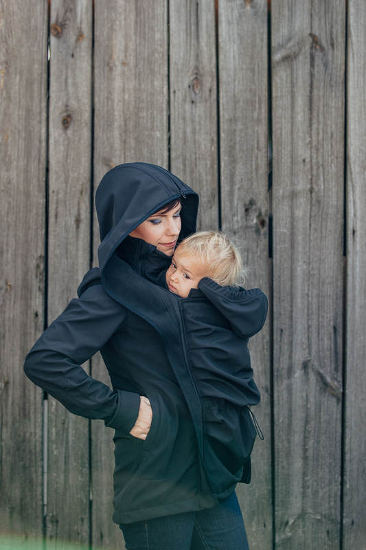 Kurtka do noszenia dzieci - Softshell - czarna - S #babywearing
