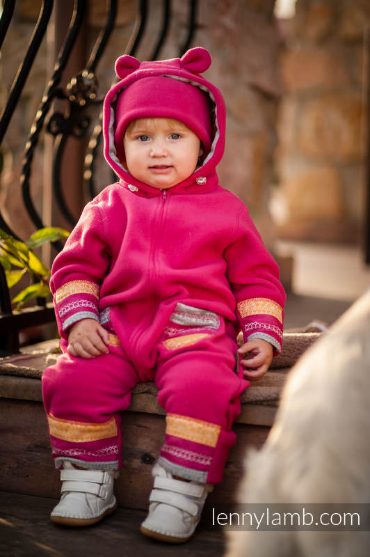 Kombinezon Polarowy - rozmiar 62 - różowy z Waniliową Koronką #babywearing