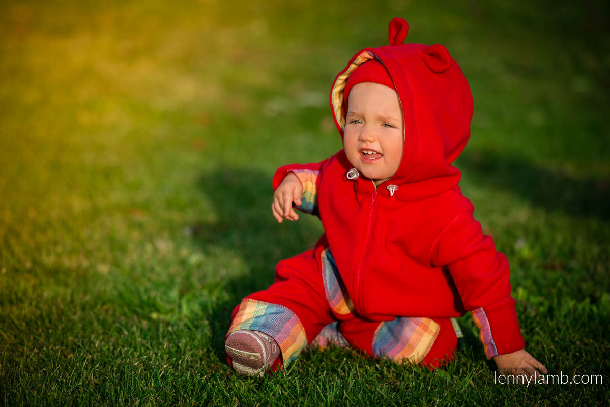 Fleece Romper - size 62 - red with Sunrise Rainbow #babywearing