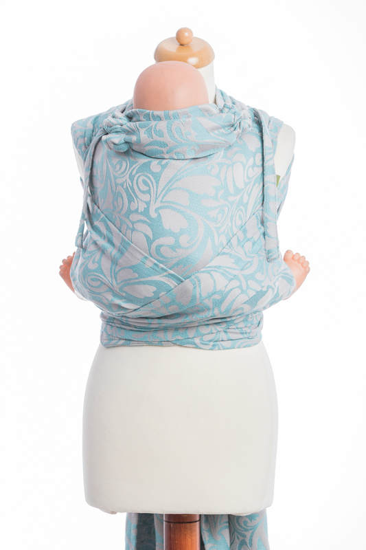 WRAP-TAI carrier Toddler with hood/ jacquard twill / 60% cotton 28% linen 12% tussah silk / TWISTED LEAVES GREY & TURQUOISE #babywearing