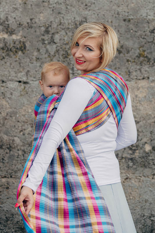 Chusta do noszenia dzieci, tkana splotem jodełkowym, bawełna - MAŁA JODEŁKA ŚWIATŁA MIASTA - rozmiar XL #babywearing
