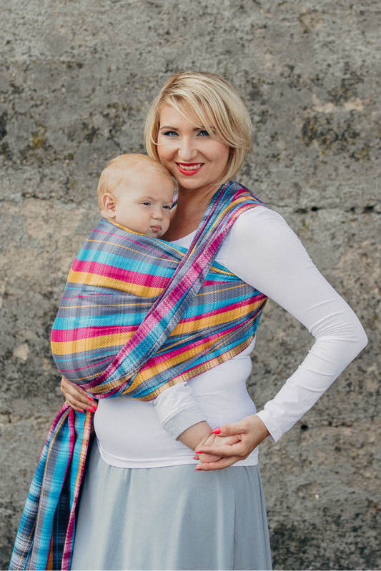 Chusta do noszenia dzieci, tkana splotem jodełkowym, bawełna - MAŁA JODEŁKA ŚWIATŁA MIASTA - rozmiar XL #babywearing