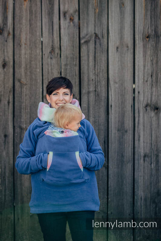 Polarowa bluza do noszenia dzieci - rozmiar L - niebieska z Małą Jodełką Impresją #babywearing