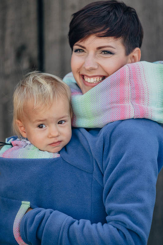 Polarowa bluza do noszenia dzieci - rozmiar XXL - niebieska z Małą Jodełką Impresją #babywearing