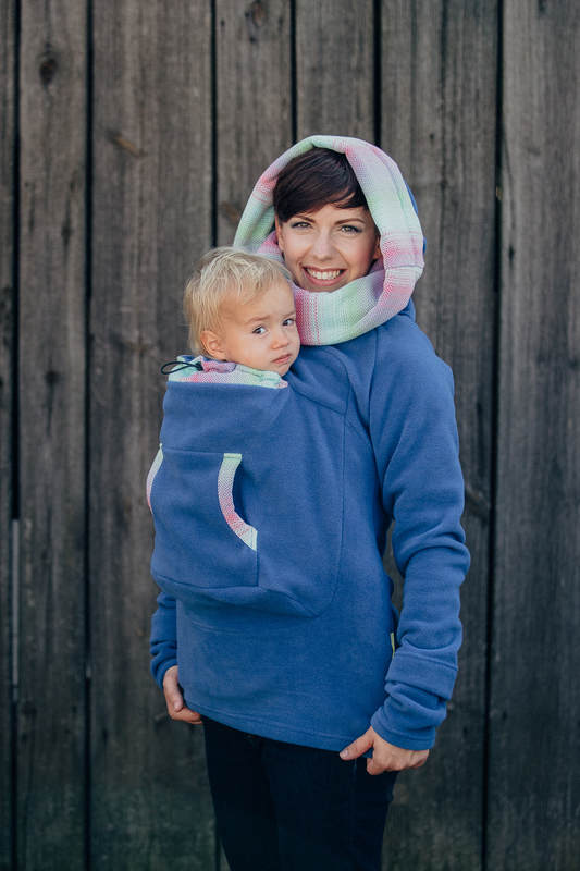 Fleece Tragepullover - Größe S - blau mit Little Herringbone Impression (grad B) #babywearing
