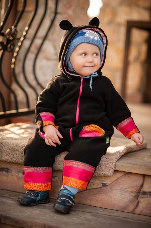 Fleece Romper - size 74 - black with Cherry Lace #babywearing