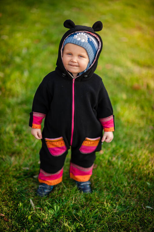 Fleece Romper - size 74 - black with Cherry Lace #babywearing
