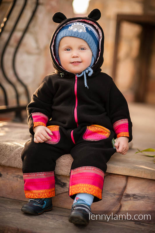 Kombinezon Polarowy - rozmiar 80 - czarny z Wiśniową Koronką #babywearing