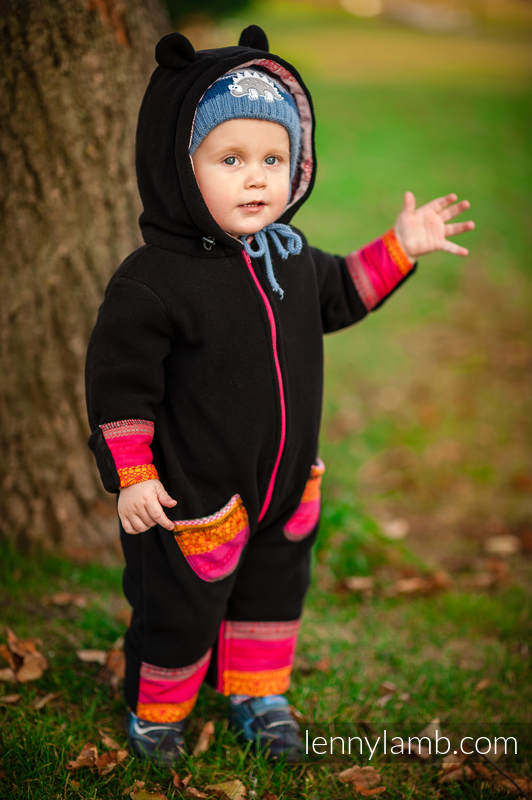 Kombinezon Polarowy - rozmiar 80 - czarny z Wiśniową Koronką #babywearing
