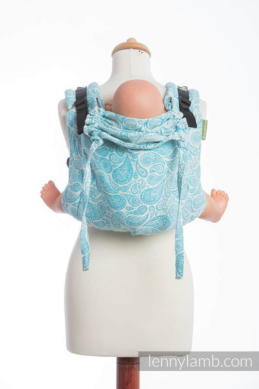 Lenny Buckle Onbuhimo baby carrier, standard size, jacquard weave (100% cotton) - PAISLEY TURQUOISE & CREAM #babywearing