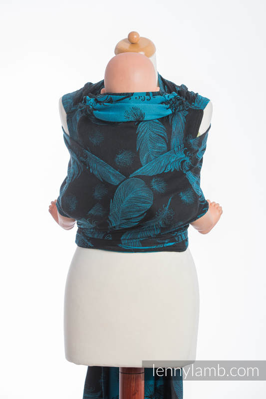WRAP-TAI carrier Toddler with hood/ jacquard twill / 100% cotton / FEATHERS TURQUOISE & BLACK #babywearing