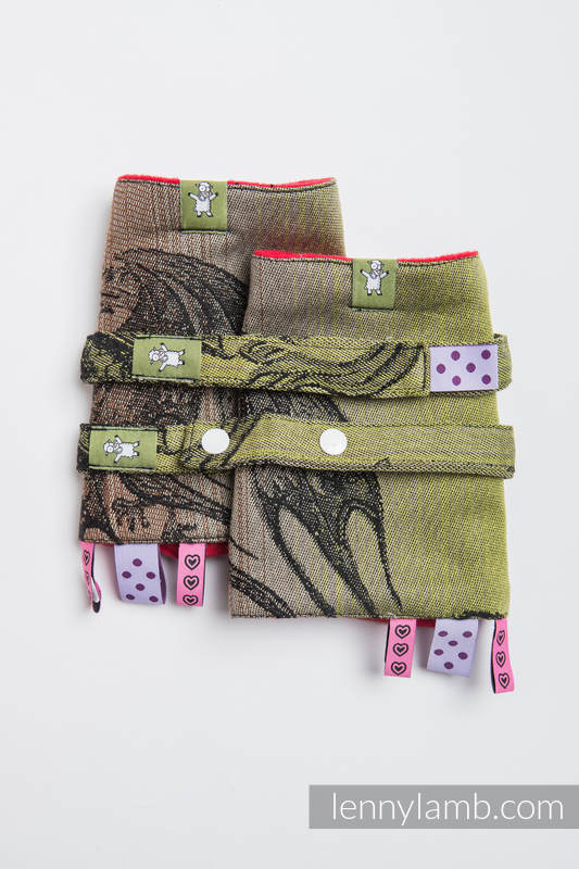 Drool Pads & Reach Straps Set, (60% cotton, 40% polyester) - DRAGON GREEN & BROWN #babywearing