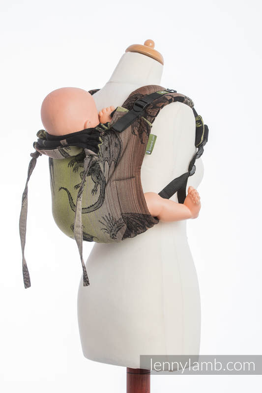 Lenny Buckle Onbuhimo baby carrier, standard size, jacquard weave (100% cotton) - DRAGON GREEN & BROWN #babywearing