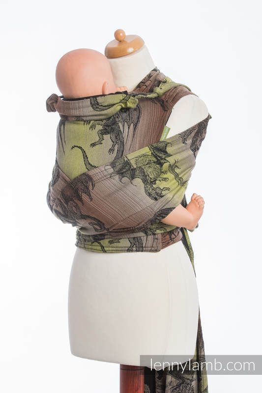 WRAP-TAI portabebé Mini con capucha/ jacquard sarga/100% algodón/ DRAGON VERDE & MARRÓN #babywearing