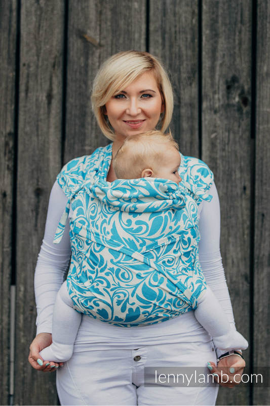 WRAP-TAI carrier Toddler with hood/ jacquard twill / 100% cotton / TWISTED LEAVES CREAM & TURQUOISE  #babywearing
