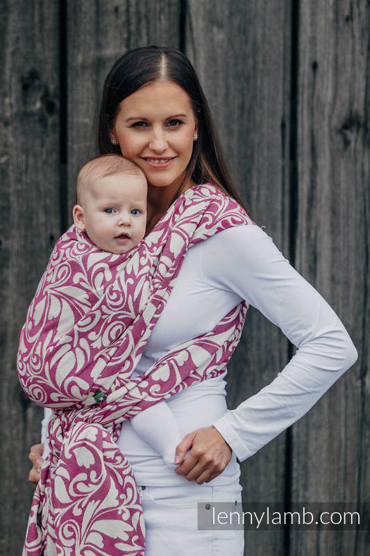 Baby Wrap, Jacquard Weave (100% cotton) - TWISTED LEAVES CREAM & PURPLE - size L #babywearing