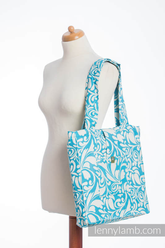 Shoulder bag made of wrap fabric (100% cotton) - TWISTED LEAVES CREAM & TURQUOISE - standard size 37cmx37cm #babywearing