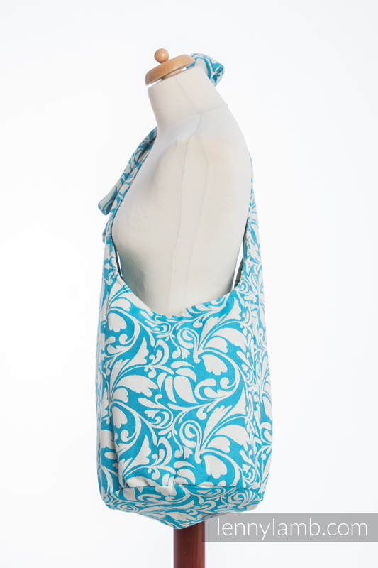 Hobo Tasche, hergestellt vom gewebten Stoff (100% Baumwolle) - TWISTED LEAVES CREME & TÜRKIS (grad B) #babywearing