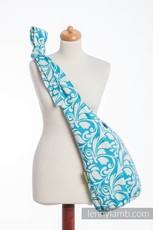 Hobo Bag made of woven fabric, 100% cotton - TWISTED LEAVES CREAM & TURQUOISE  #babywearing