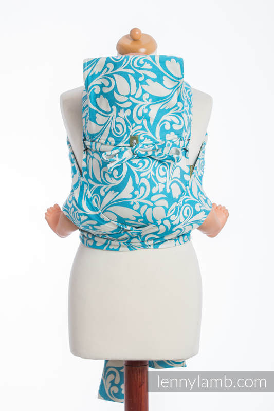 Mei Tai carrier Mini with hood/ jacquard twill / 100% cotton / TWISTED LEAVES CREAM & TURQUOISE  #babywearing