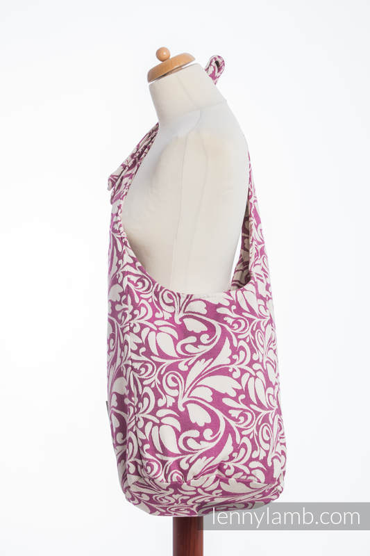 Bolso Hobo hecho de tejido de fular, 100% algodón - TWISTED LEAVES CREAM & MORADO #babywearing